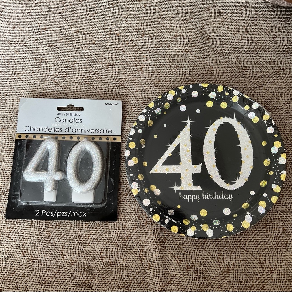 40th Birthday  Glitter Candles 4 0 Silver And 40 Th Happy Birthday Plates 8 Pcs
